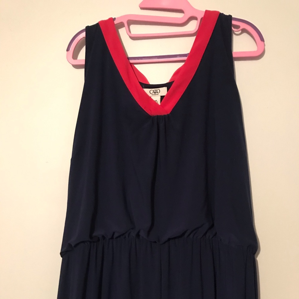 Coral and navy maxi dress